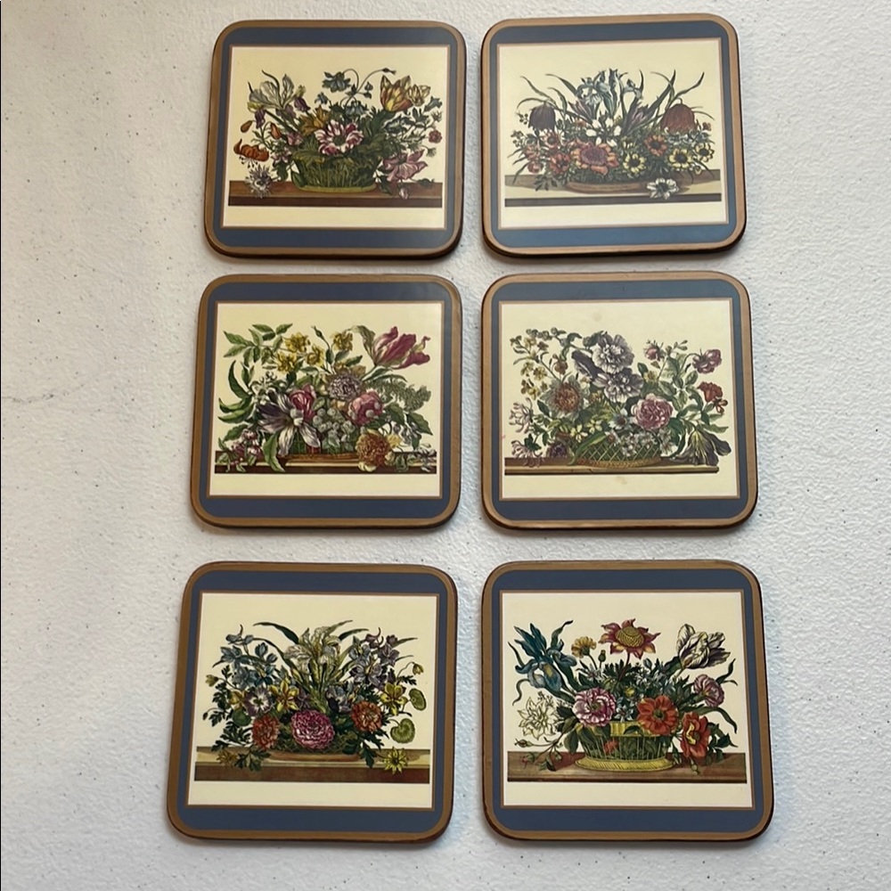 Pimpernel floral coaster set with Gray Border! Excellent condition. Set of 6